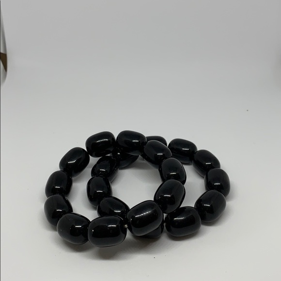 Black Elastic bead bracelets set of 2 - Picture 1 of 2